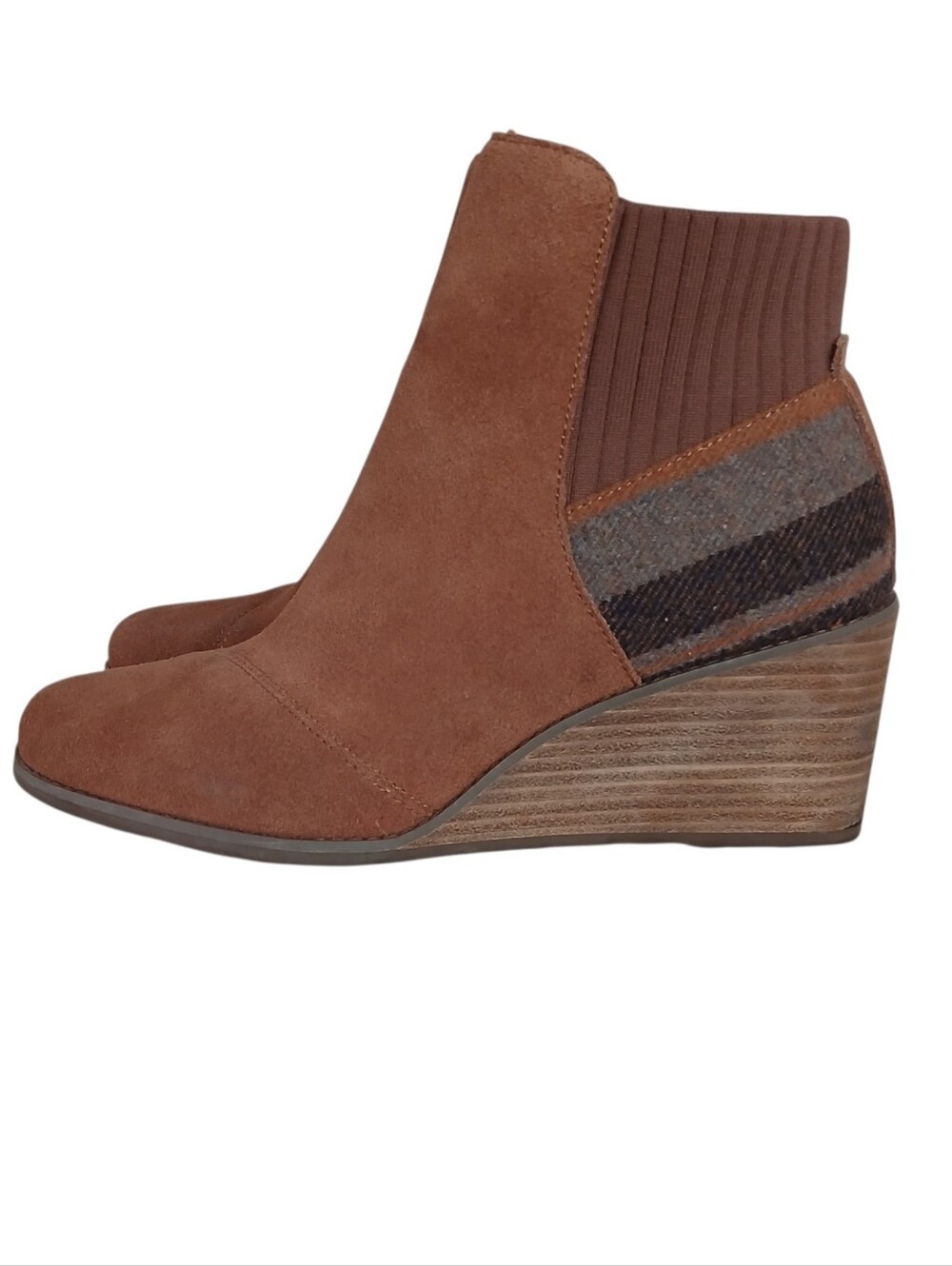 TOMS Sadie Plaid Suede Wedge Booties Women's 9.5 Comfort Cabincore Boho